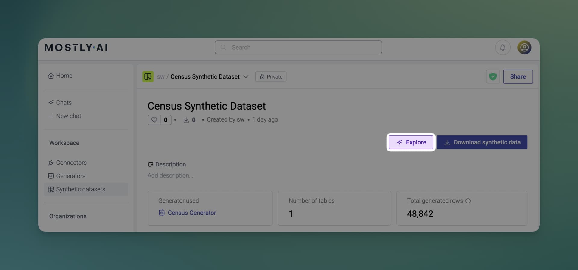 MOSTLY AI Assistant - Start a new chat - Use a generator or synthetic dataset as context